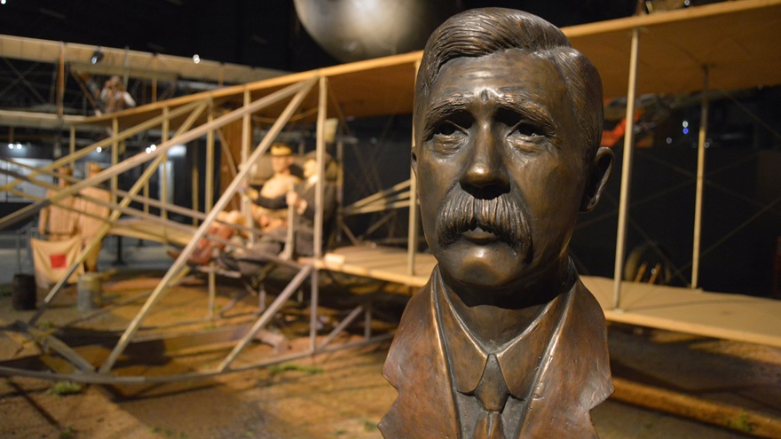 A bronze bust honoring the first aviation mechanic, Charles E. Taylor, is now on permanent display in the National Museum of the U.S. Air Force's Early Years Gallery. U.S. Air Force photo by Ken LaRock.