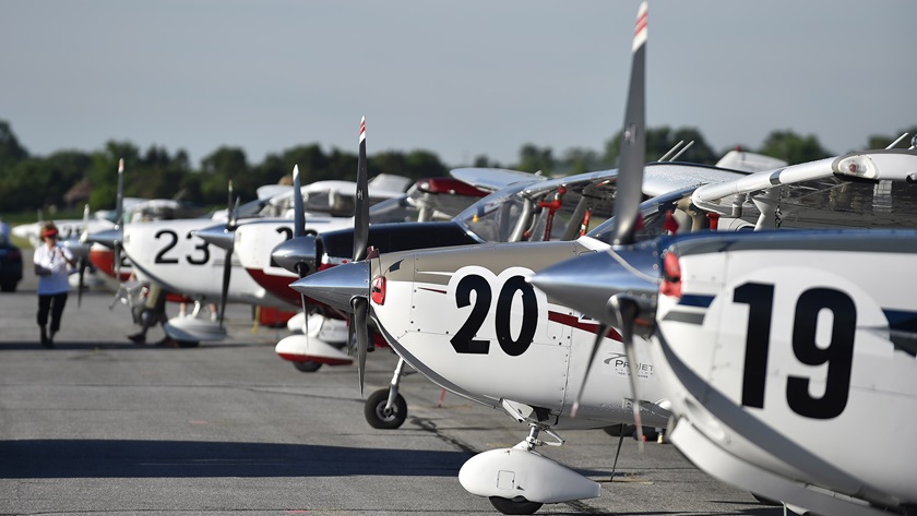 Aircraft line up in Frederick, Maryland, for the 2017 Air Race Classic. The 2022 race will start in Florida and end in Indiana. Photo by David Tulis.