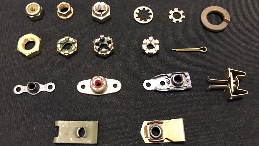 A small sample of the many different types of nuts and locking devices used on the average general aviation aircraft. Photo courtesy of Jeff Simon.