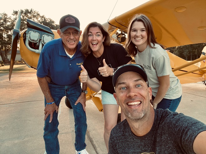 Bob Jones and Emily Herron are flying their 1946 Piper J-3 Cub around the Southeast to preserve their family’s history in aviation. One of their first stops was in Georgia to visit with local pilots and the author. Photo by Leigh Hubner.