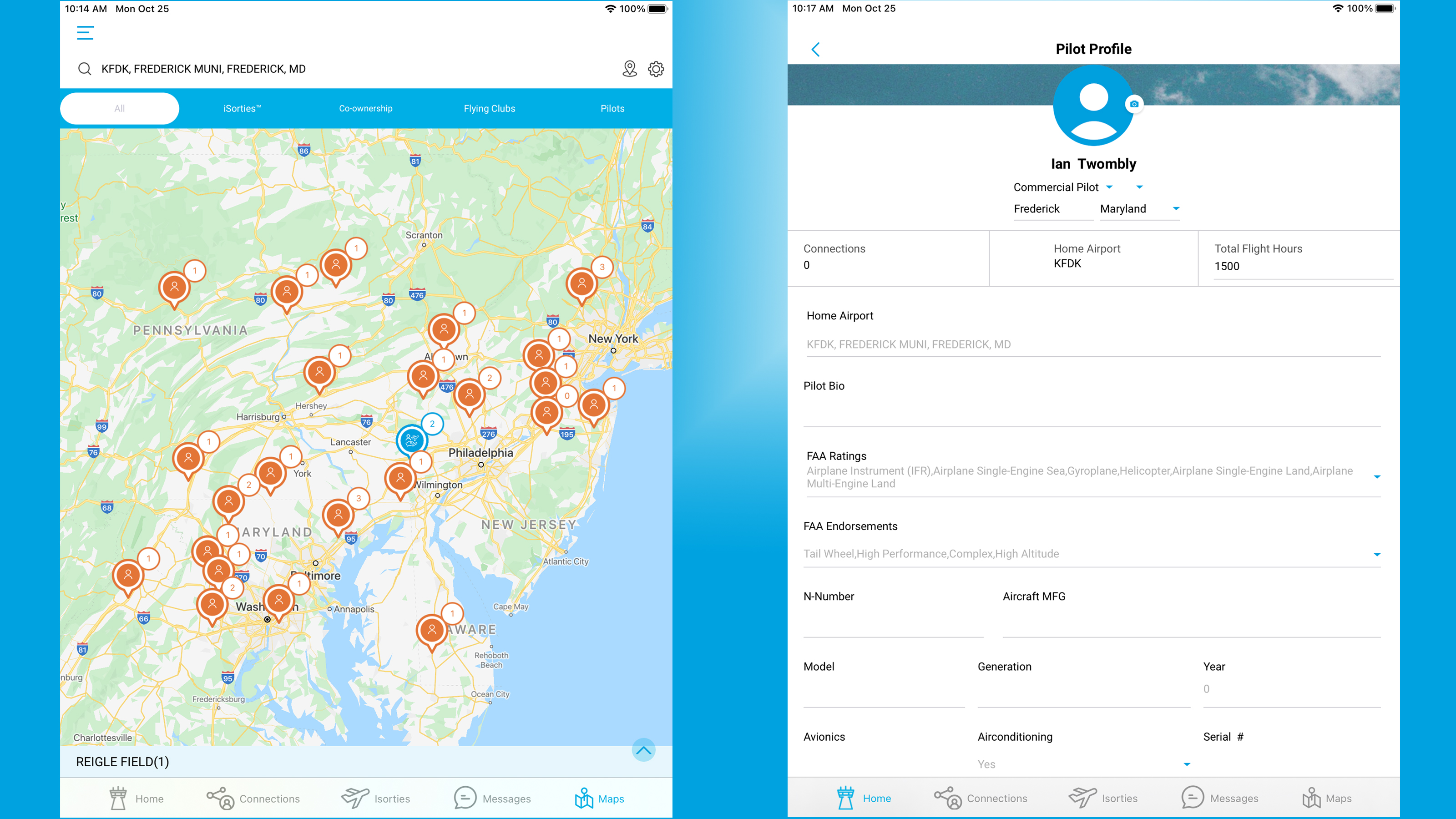 Connecting Aviators is a new app and social network aimed at bringing pilots together and getting them flying. Screenshots courtesy of Ian Twombly.