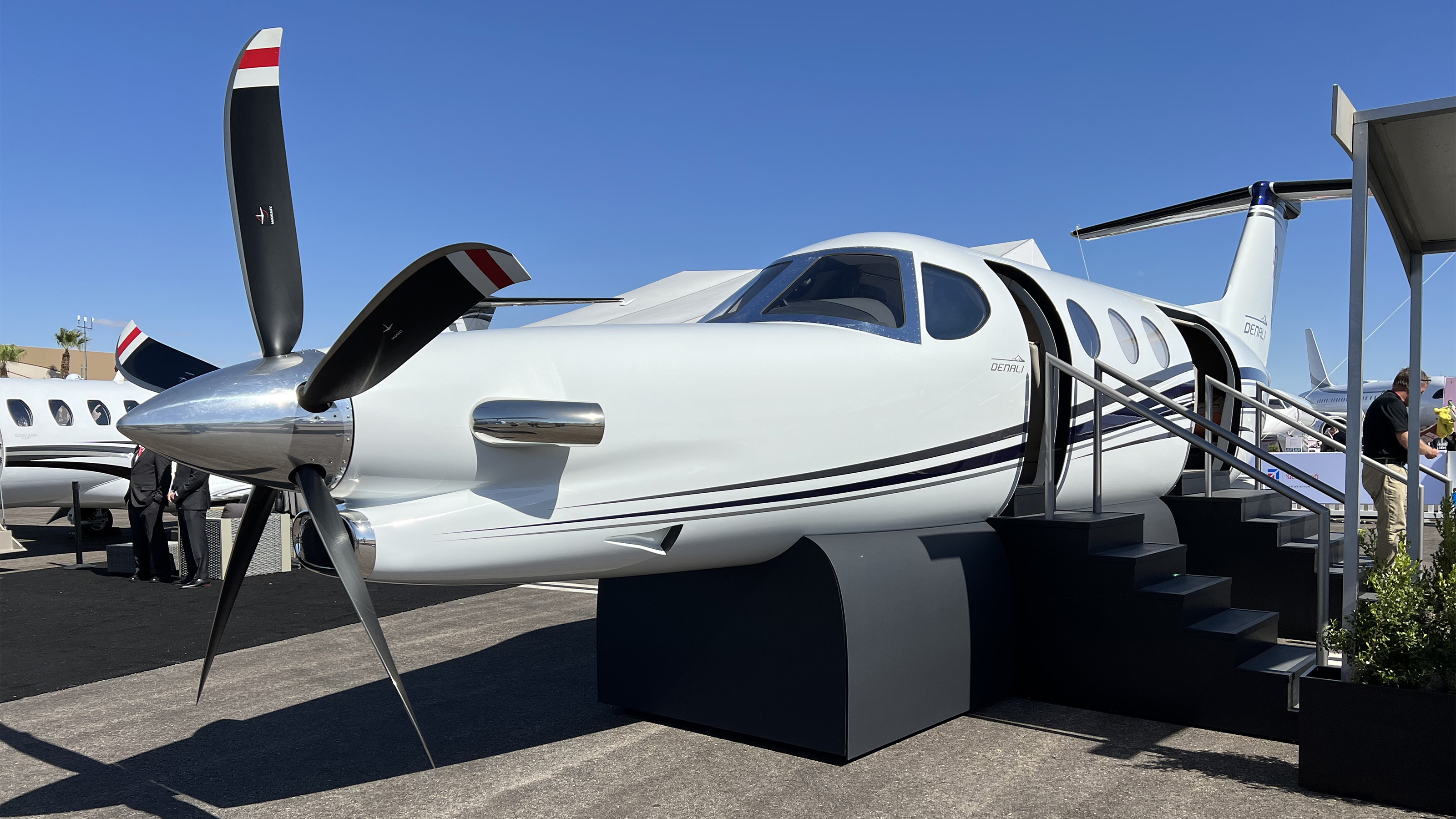 Textron Aviation expects to have the Beechcraft Denali powered by the GE Catalyst turbine engine certified in 2023. It is projected to cruise at 285 knots with a 1,600-nautical-mile range with four passengers. Photo by Paul Harrop.