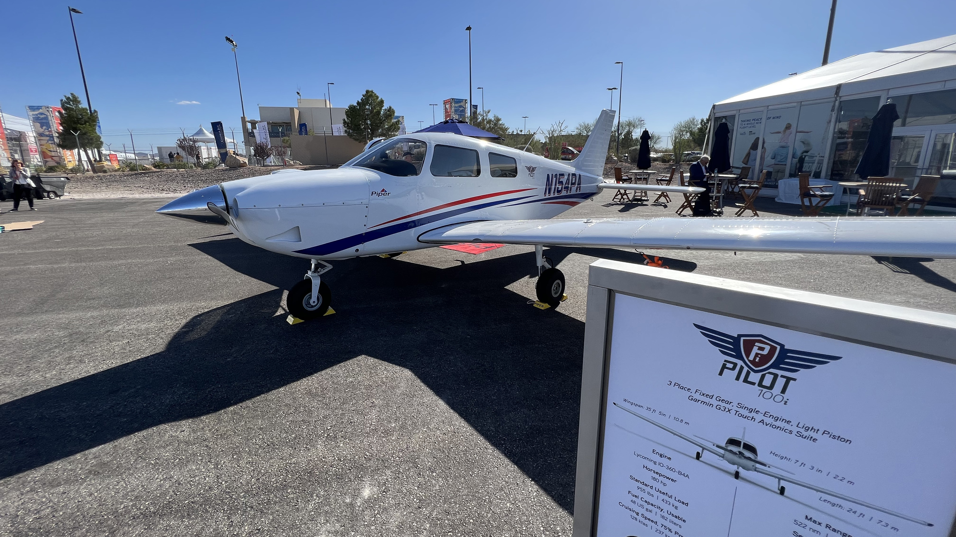 Among the smallest aircraft on display, the Piper Pilot 100i is training pilots who will one day step up to the turbines. Photo by Paul Harrop.