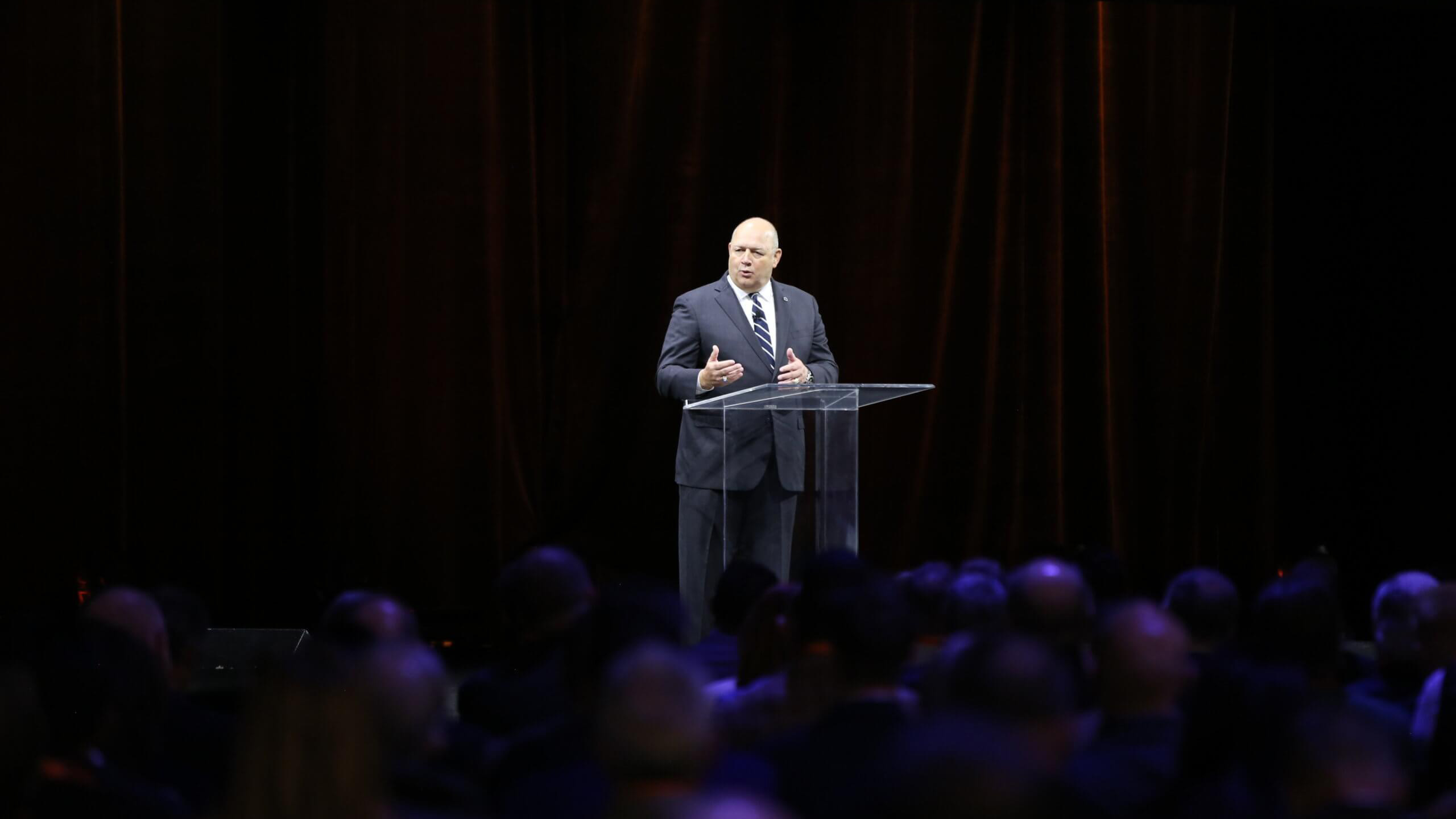 FAA Administrator Steve Dickson delivers a keynote address October 12. Photo courtesy of NBAA.