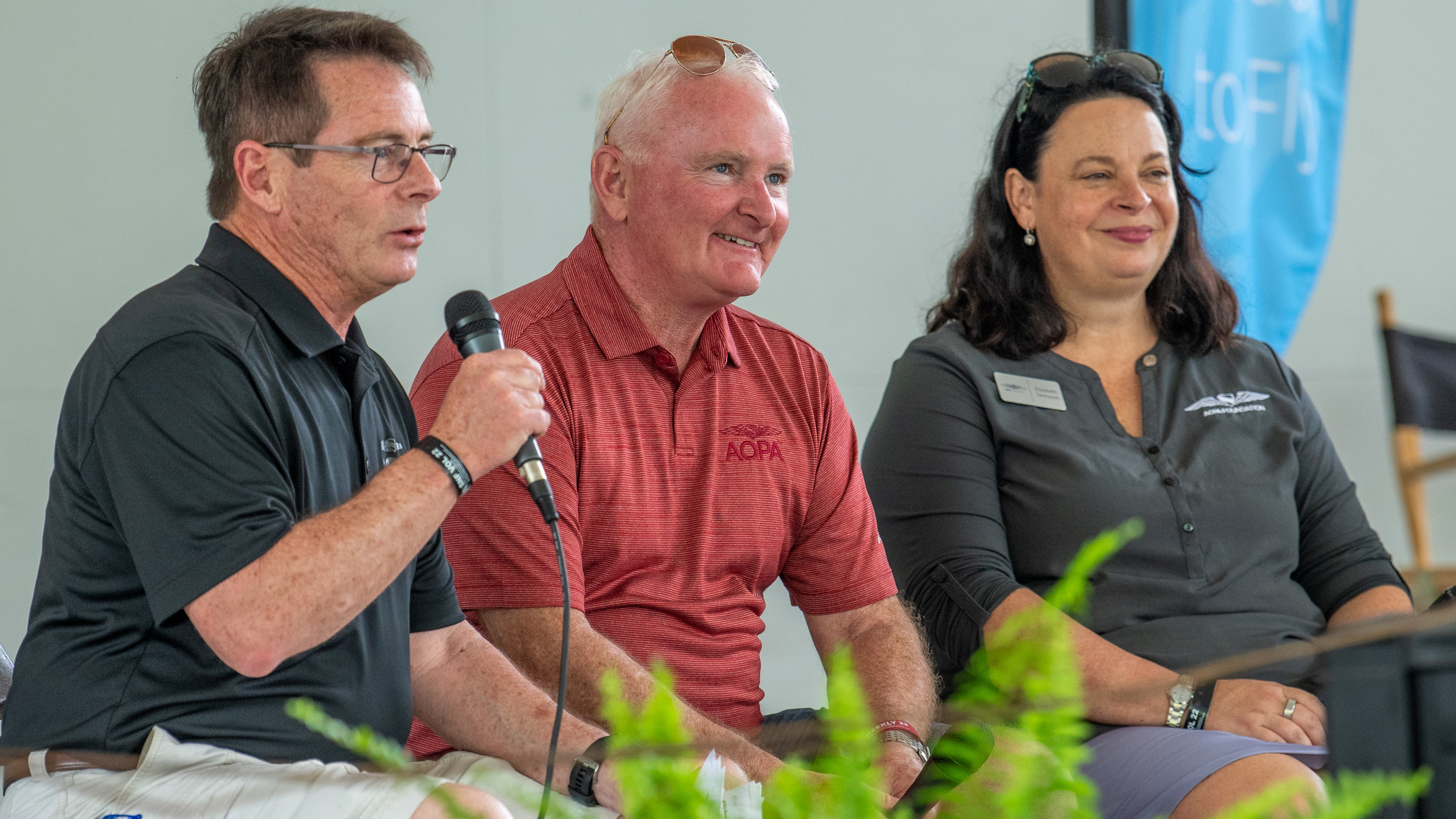 From left, AOPA Editor in Chief Tom Haines, President Mark Baker, and AOPA Foundation Senior Vice President Elizabeth Tennyson addressed the pilot town hall at the Sun 'n Fun Aerospace Expo April 6. Photo by Niki Britton.
