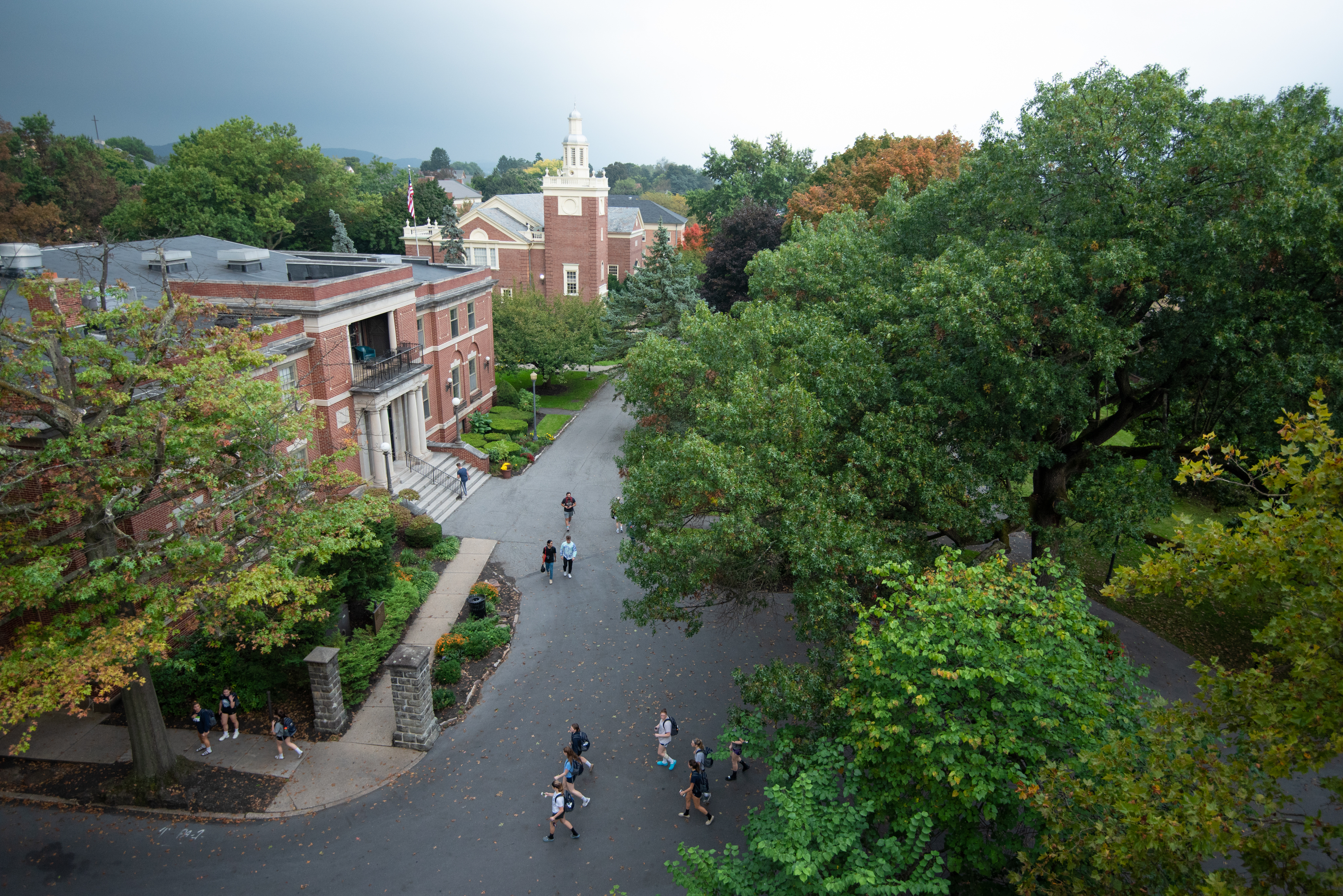 Lycoming College offers highly rated liberal arts programs on a campus just uphill from the river in Williamsport. This view shows the Fine Arts Building and Clarke Chapel, seen from a nearby rooftop. Photo courtesy of Lycoming College.