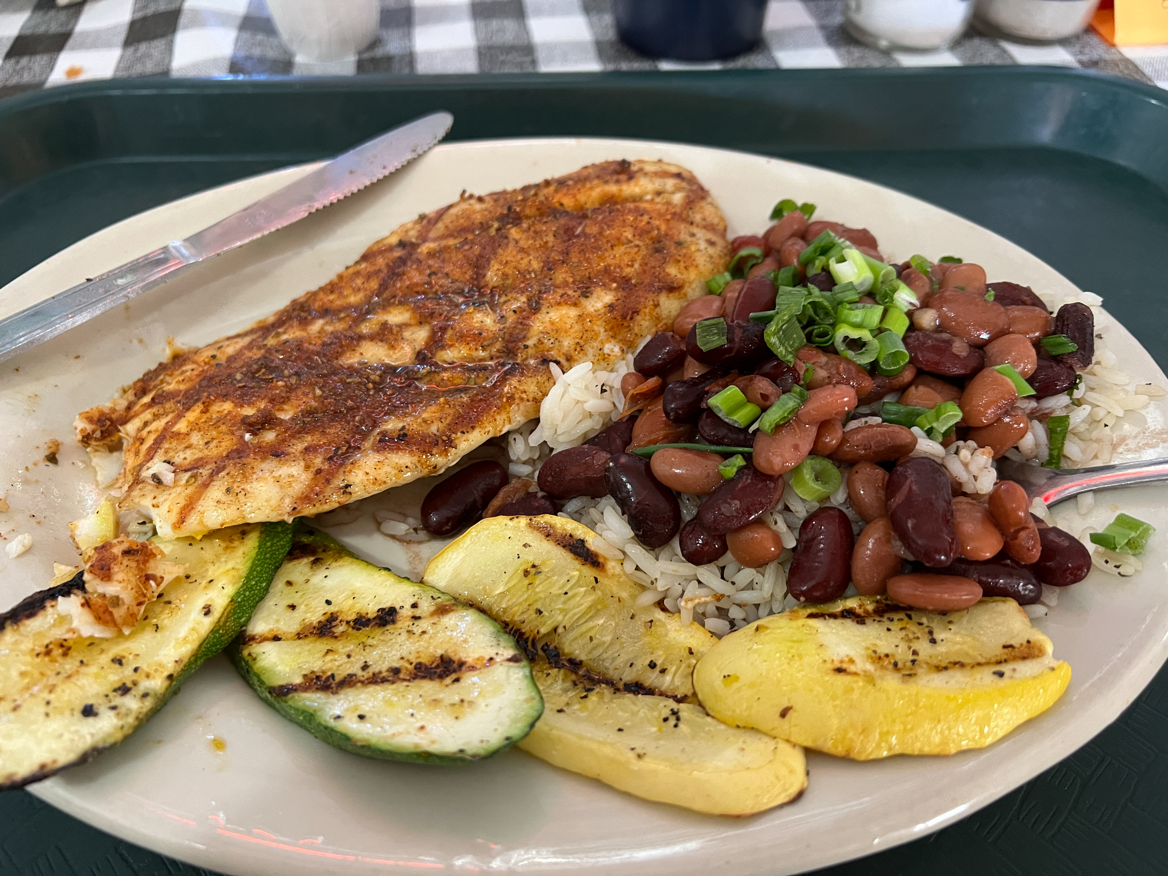Blackened grouper over red beans and rice at Flying Fish. Photo by Sierra Harrop.