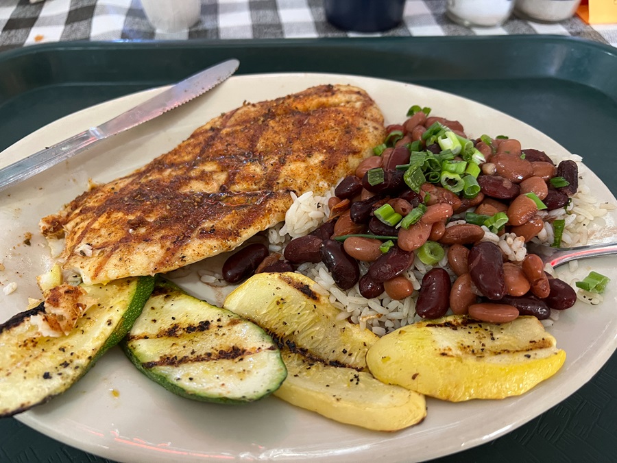 Blackened grouper over red beans and rice at Flying Fish. Photo by Sierra Harrop.