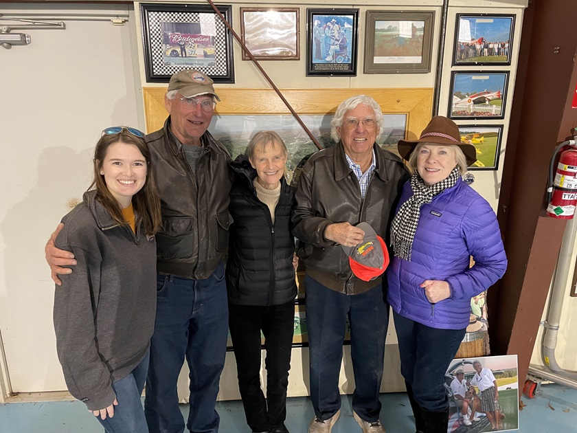 From left the author stands with Triple Tree Aerodrome supporters and Cabin Waco owners Jim and Eileen Wilson and Triple Tree’s founders, Pat and Mary Lou Hartness. Photo by Conrad Geiger.