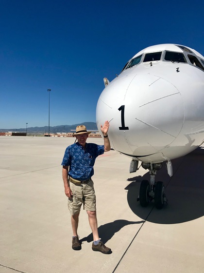 Brent Conner stands in front of his Oregon-based tanker, a McDonnell Douglas MD-87. Photo courtesy of Brent Conner. 