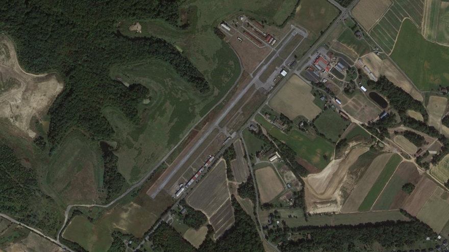 Washington Executive Airport/Hyde Field in Clinton, Maryland, is located within the Washington, D.C., Special Flight Rules Area and Flight Restricted Zone. Google Earth image.