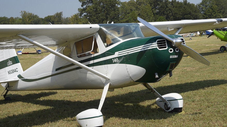 A Cessna 140A is parked on the ramp at Triple Tree Aerodrome in Woodruff, South Carolina, near Greenville. Photo by David Tulis.