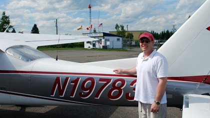 Scot Shealer with the Sky-Hi Flying Club's current Cessna C177B Cardinal at St. Stephen Airport in St. Stephen, New Brunswick. Photo courtesy of Scot Shealer.