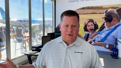 Chris Broom, vice president of commercial training for Boeing Global Services, briefed the media July 26 on  the company's latest long-term forecast of pilot and technician demand. Photo by Alyssa J. Cobb.