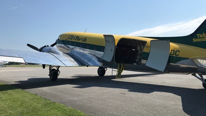 'Yukon Sourdough,' previously registered as CF-OVW, still sports the yellow and green livery of Canadian Air North. Photo by Jill W. Tallman.
