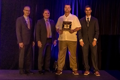 Houston Tracon (I90) member Joe Wright accepted his 2021 Archie League Medal of Safety Award for the Southwest Region June 17  in New Orleans, in recognition for his lifesaving assistance of a Piper Cherokee pilot who had lost his gyroscope in difficult weather conditions in airspace near Houston's William P. Hobby Airport . Photo courtesy of NATCA. 