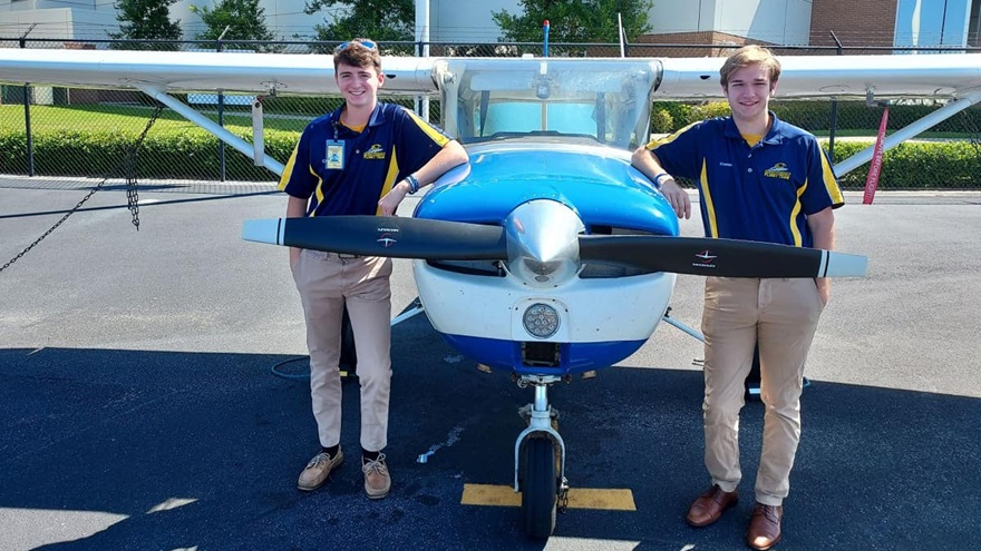 Embry-Riddle students Chris Shields and Connor Cvetan were out flying a Cessna 150, practicing for an upcoming flight competition, when they heard a mayday call over the radio. They sprang into action, providing emergency workers with information that helped lead to the pilot’s rescue. Photo by Rich Garner.
