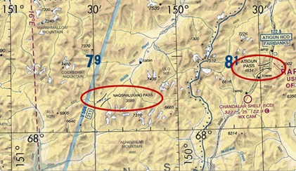 Naqsralugiaq Pass provides a lower and less “terrain challenged” alternative to Atigun Pass for pilots crossing the central Brooks Range.