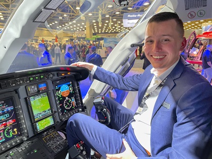Errick Smith of Bell Flight gives a demonstration in a Bell 429 rescue helicopter at Helicopter Association International’s Heli-Expo. Photo by Cayla McLeod.