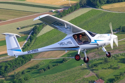 Pipistrel's certified and battery-powered Velis Electro will become a Textron product upon completion of the corporate acquisition announced March 17. Photo courtesy of Pipistrel/Textron.