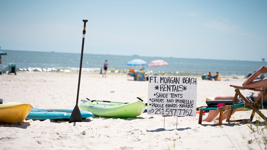 Beach rentals are available at all of the beaches lining the Gulf Coast, including Fort Morgan Beach, Gulf Shores Public Beach, and Orange Beach. Photo courtesy of Tyler Bradfield.