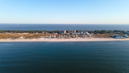 A look from above at the Gulf Shores peninsula near Fort Morgan, Alabama. Photo’s courtesy of Tyler Bradfield.