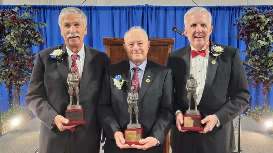 Three of four 2022 inductees of the Virginia Aviation Hall of Fame (from right to left) Van Crosby, David Darrah, and Bob Hepp. Photo courtesy of Murray Huling.