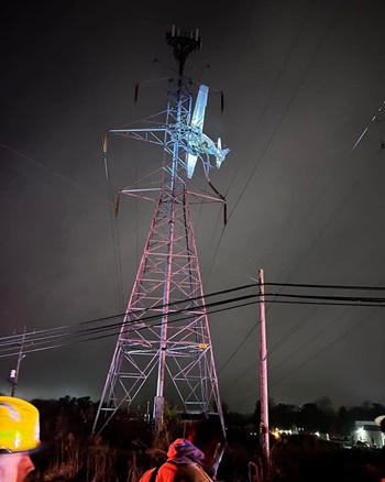 Technical rescue specialists and cranes were called in to safely extricate the pilot and passenger, a process that required about seven hours. Photo courtesy of Montgomery County Fire and Rescue Services.