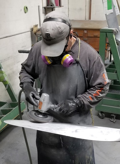 During a propeller overhaul, the blades are returned to their proper shape and airfoil profile. Photo courtesy of Sensenich Propeller Service Inc.