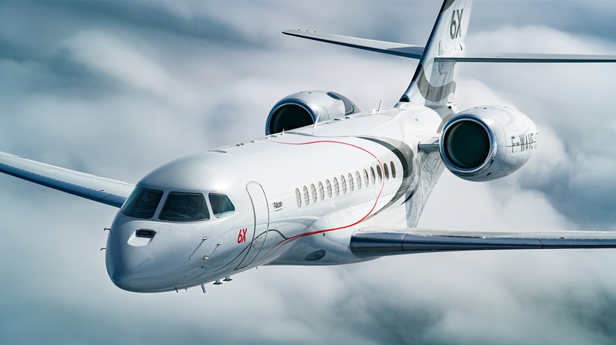 The Falcon 6X jet is nearing the end of certification testing. Photo courtesy of Dassault Aviation.