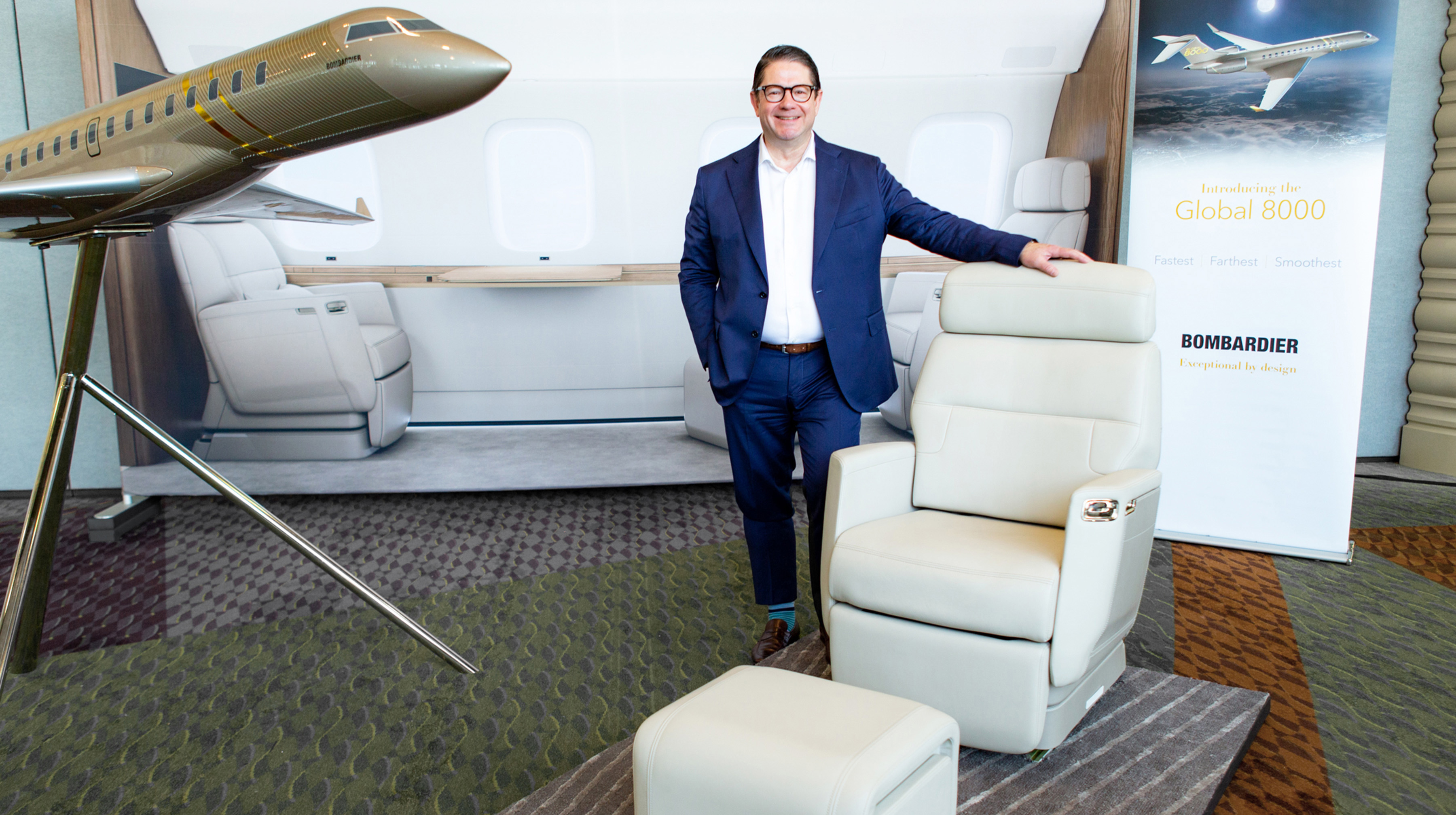 Bombardier CEO Éric Martel showed off the new Executive cabin concept during a press event October 17. Photo courtesy of Bombardier.