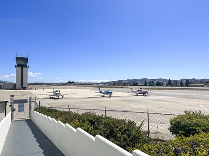 The San Luis Obispo Airport parking apron from the deck of the Spirit of San Luis restaurant. Photo by Niki Britton.