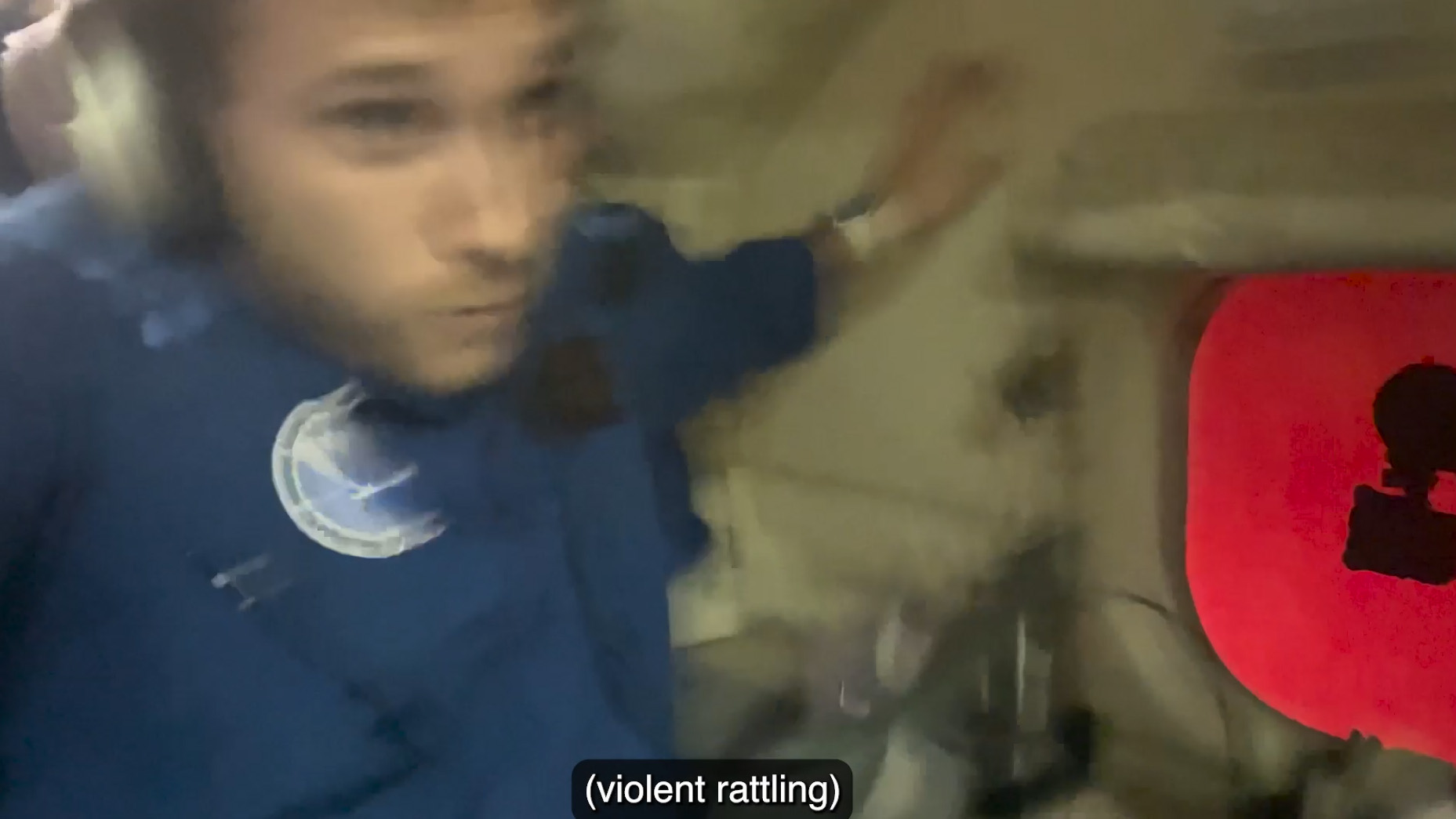 Video taken by crewmembers aboard the Lockheed WP–3D Orion hurricane hunter aircraft captured reactions to heavy turbulence that National Oceanic and Atmospheric Administration engineer Nick Underwood described as "the worst [ride] I've ever been on." Image courtesy of NOAA. 