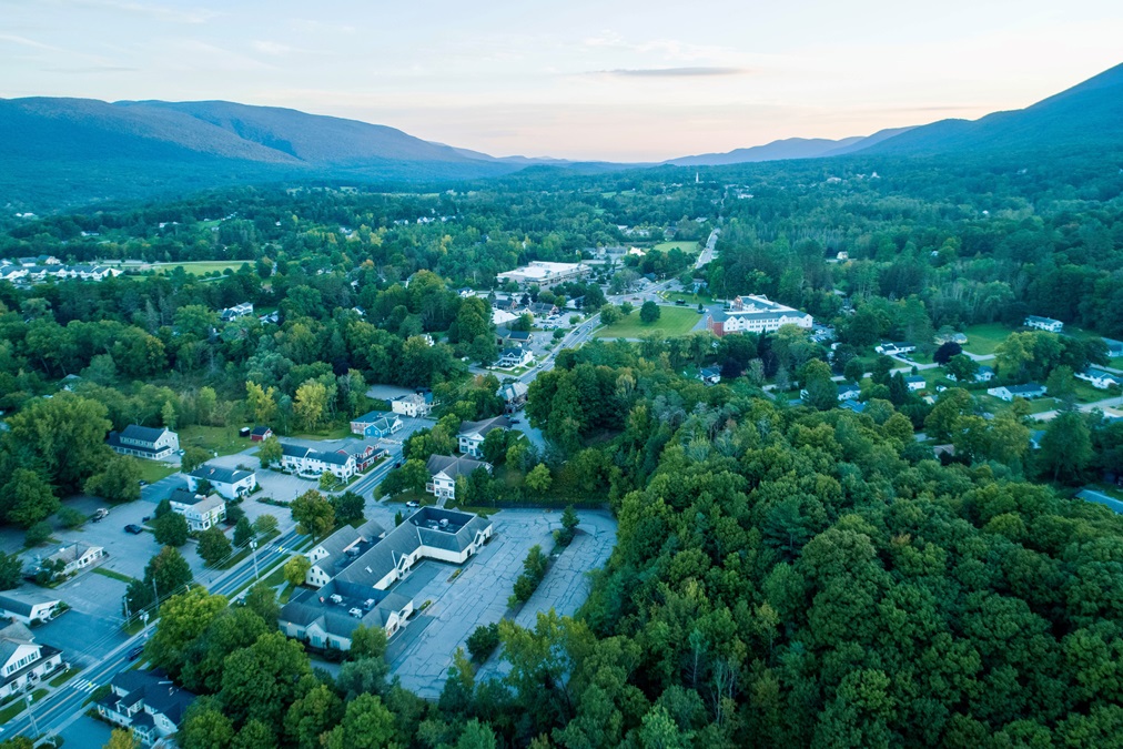 Manchester, Vermont, just east of Equinox Mountain (rising to the right) is southern Vermont's most popular tourist destination. The colors pictured here on September 3 have just begun their seasonal transformation. Photo by Jim Moore.
