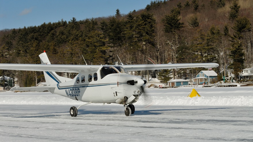Volunteers who maintain the seasonal ice runway in Alton Bay on Lake Winnipesaukee in New Hampshire called off operations for 2023 due to lack of ice. Photo by Mike Collins.
