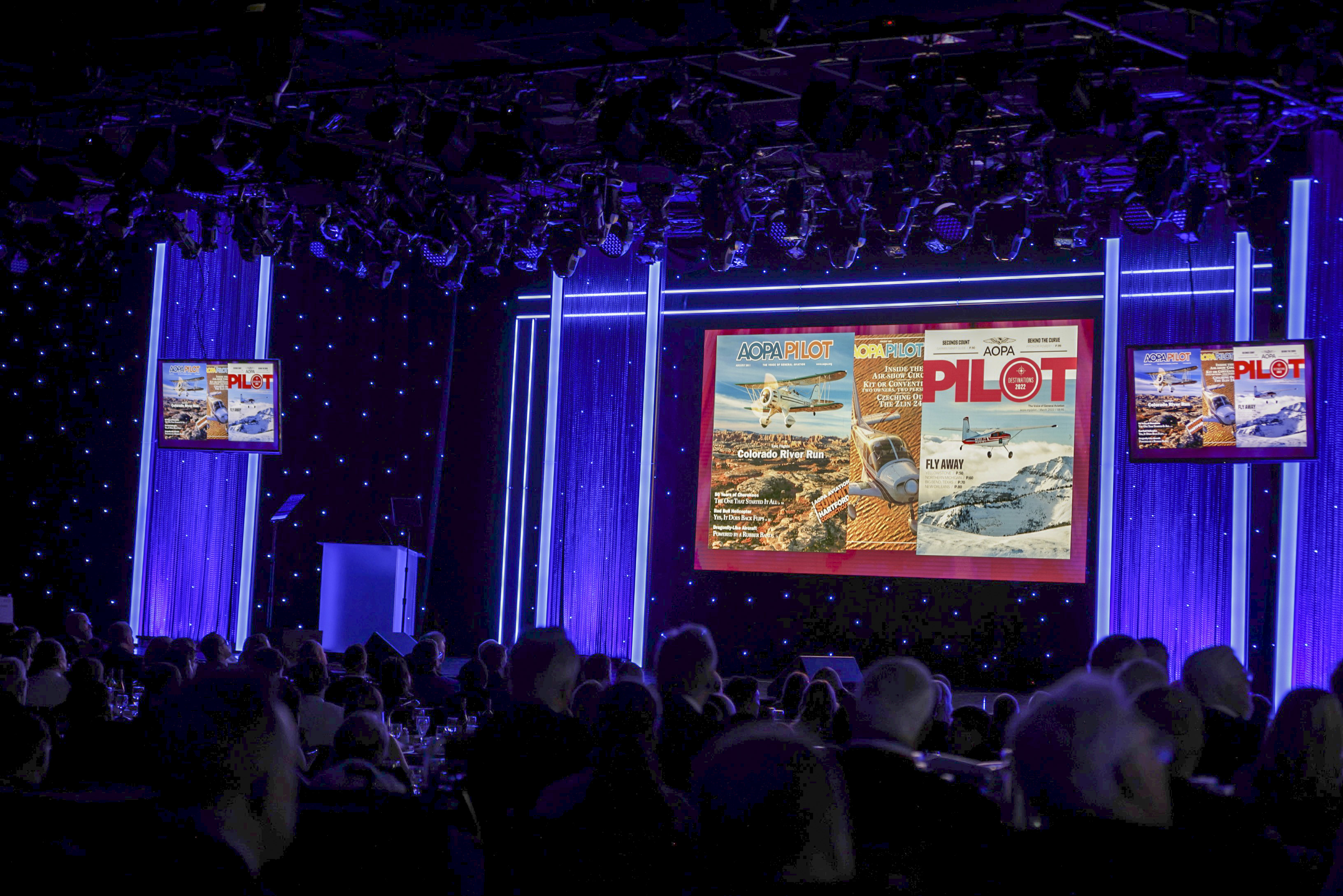 A retrospective of Tom Haines' long career leading AOPA publications was part of his induction during the Living Legends of Aviation gala January 20 at the Beverly Hilton. Photo by Chris Rose.