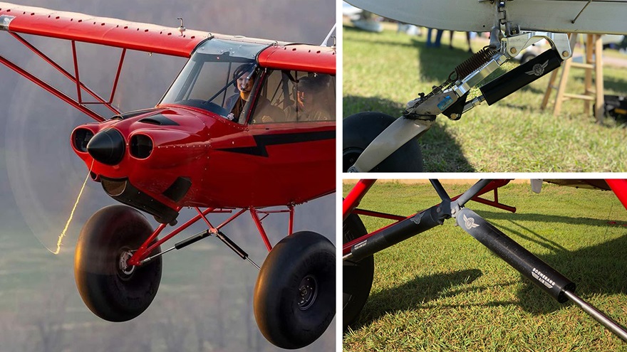 Acme Aero's Black Ops and Stinger suspension retrofit adds shock absorbers to the main landing gear and tailwheel, respectively, of various CubCrafters and Piper models, improving performance and safety on rough surfaces. Photos courtesy of Acme Aero.
