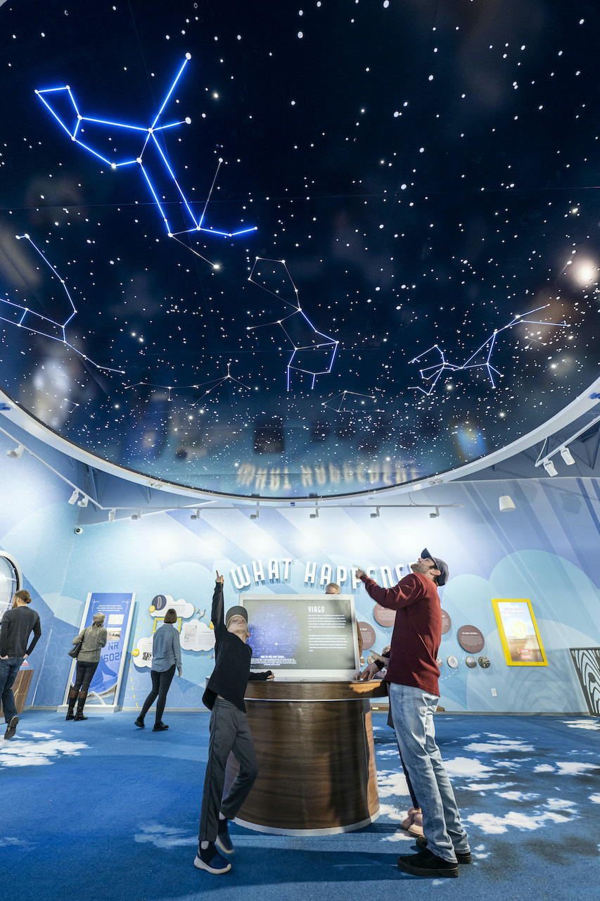 An exhibit on celestial navigation extends to the ceiling. Photo courtesy of the Atchison Amelia Earhart Foundation.