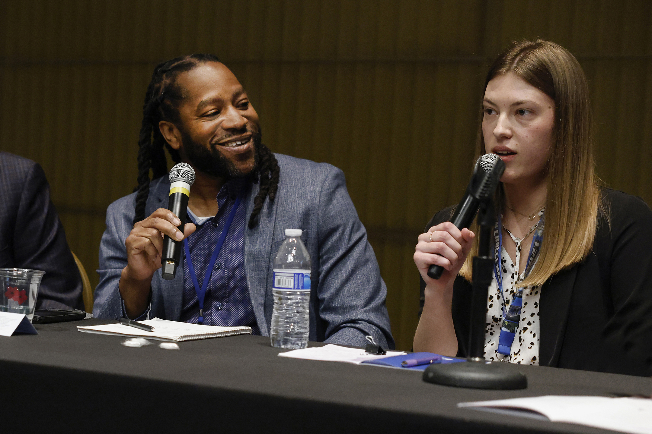 Steward Bailey and Nicole Johnson of the North Central Texas Council of Governments sat on a panel during the Texas Aviation Conference. Photo by John Clark, courtesy of the Texas Department of Transportation.