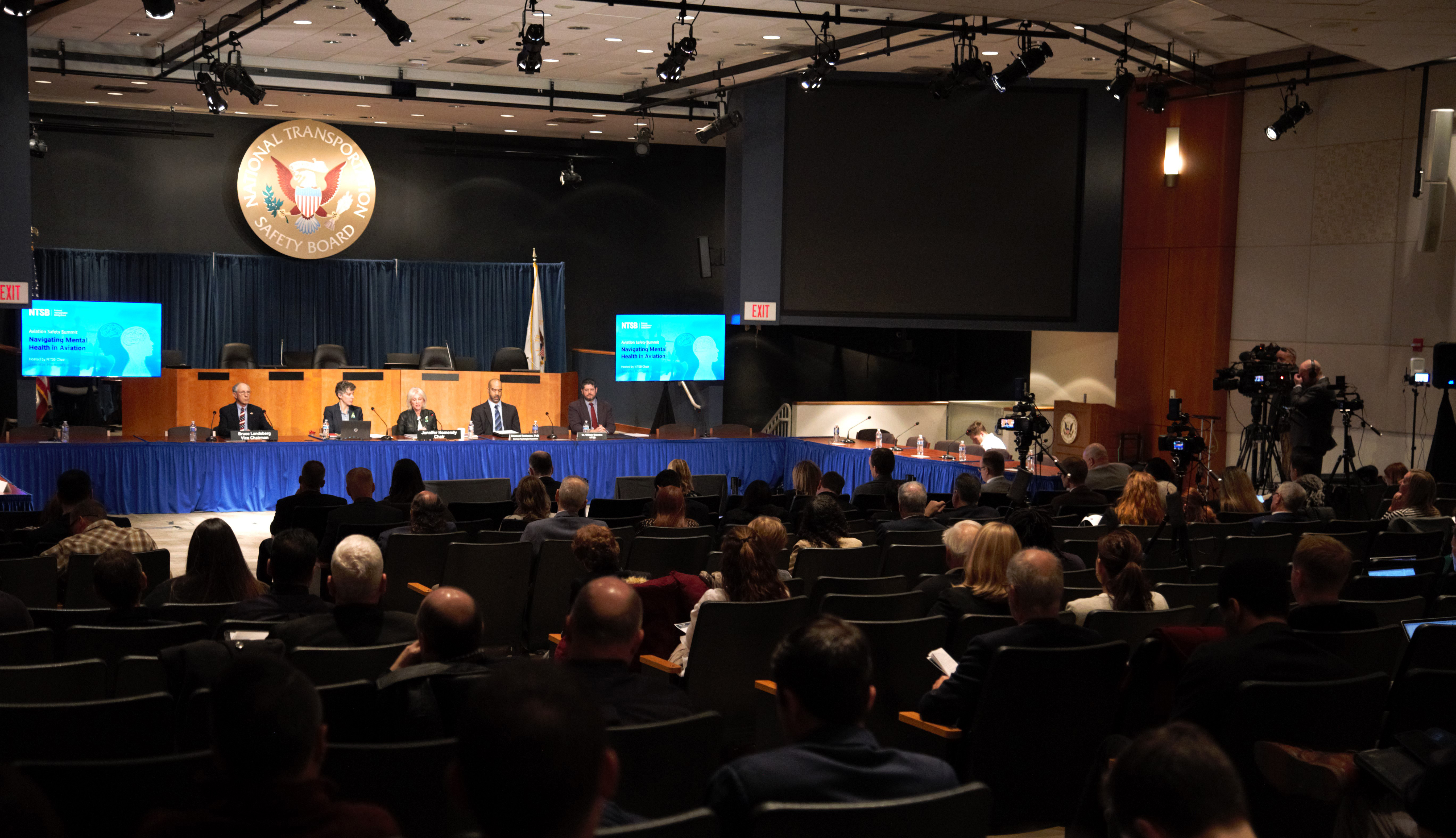 Safety experts, mental health specialists, pilots, government agencies, and aviation industry professionals convened to discuss mental health in the aviation industry at an NTSB safety summit on December 6. NTSB photo.
