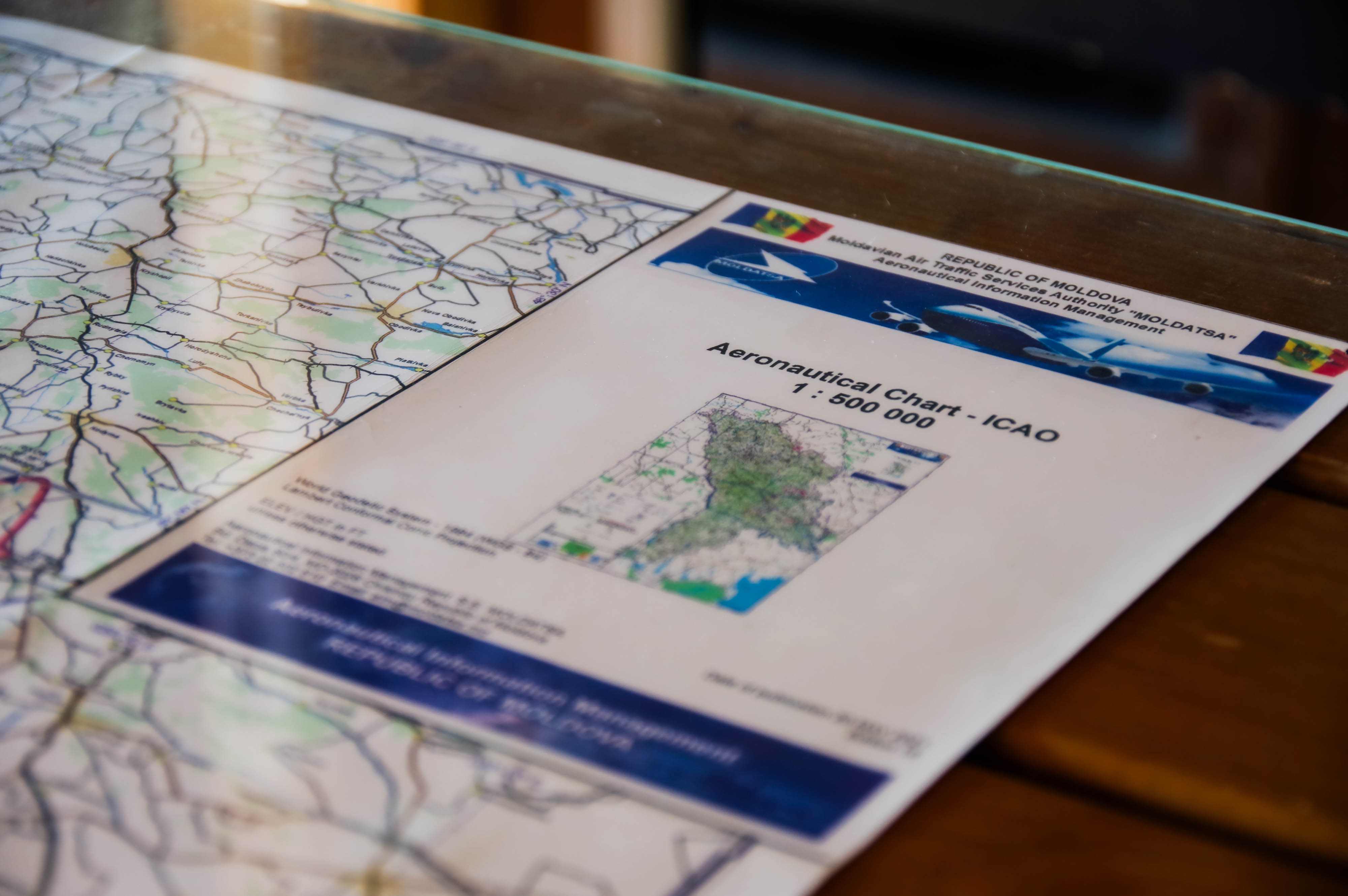 The 1:500,000 International Civil Aviation Organization  chart might seem somewhat large in scale for a country roughly the size of Maryland. Photo by Conner Wilson.