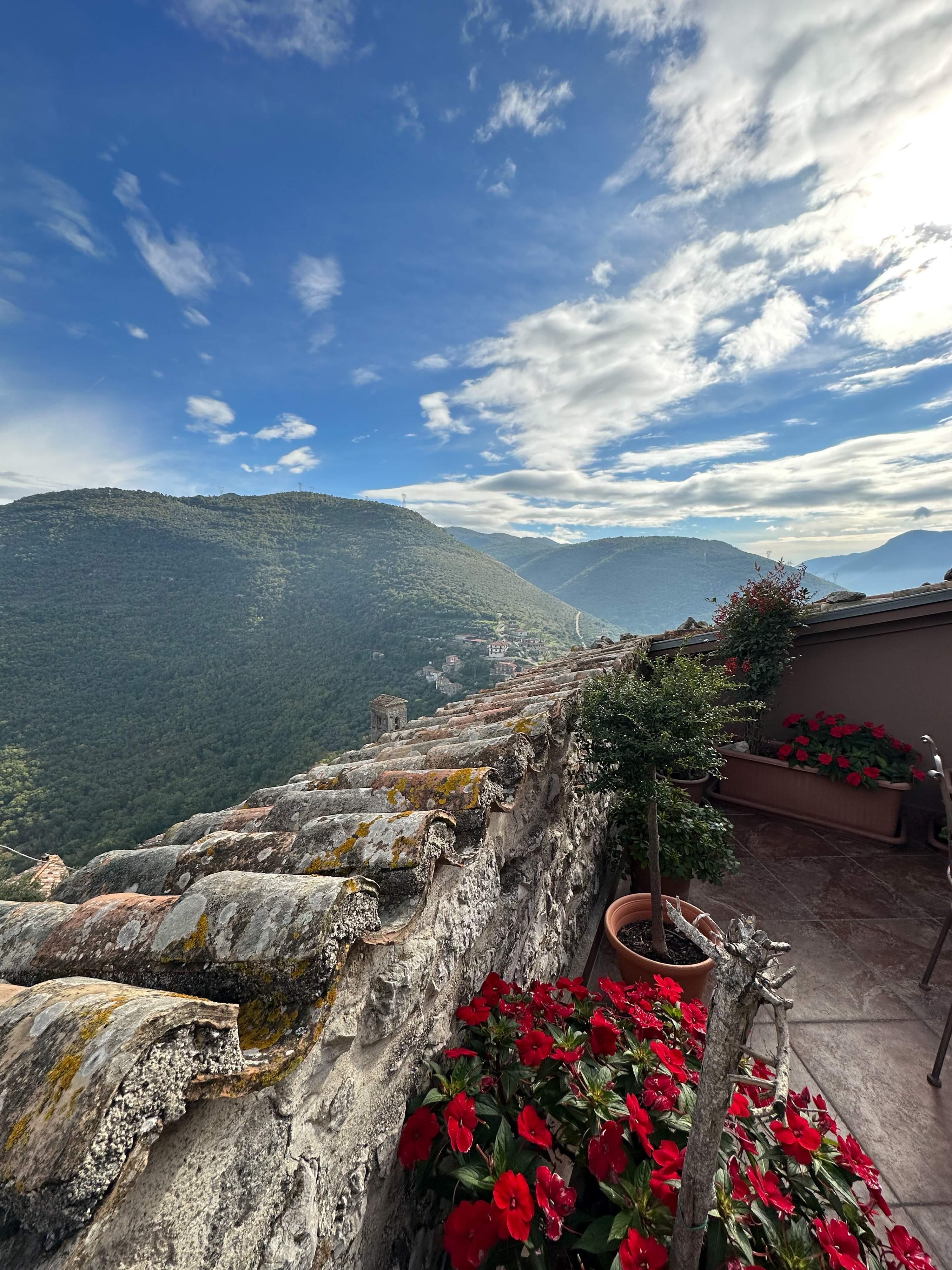 The Castro dei Volsci valley from a rear patio of Casa Gregorio, A Roman Countryside Culinary Holiday, on a clear November day. Photo by Mary Michael.