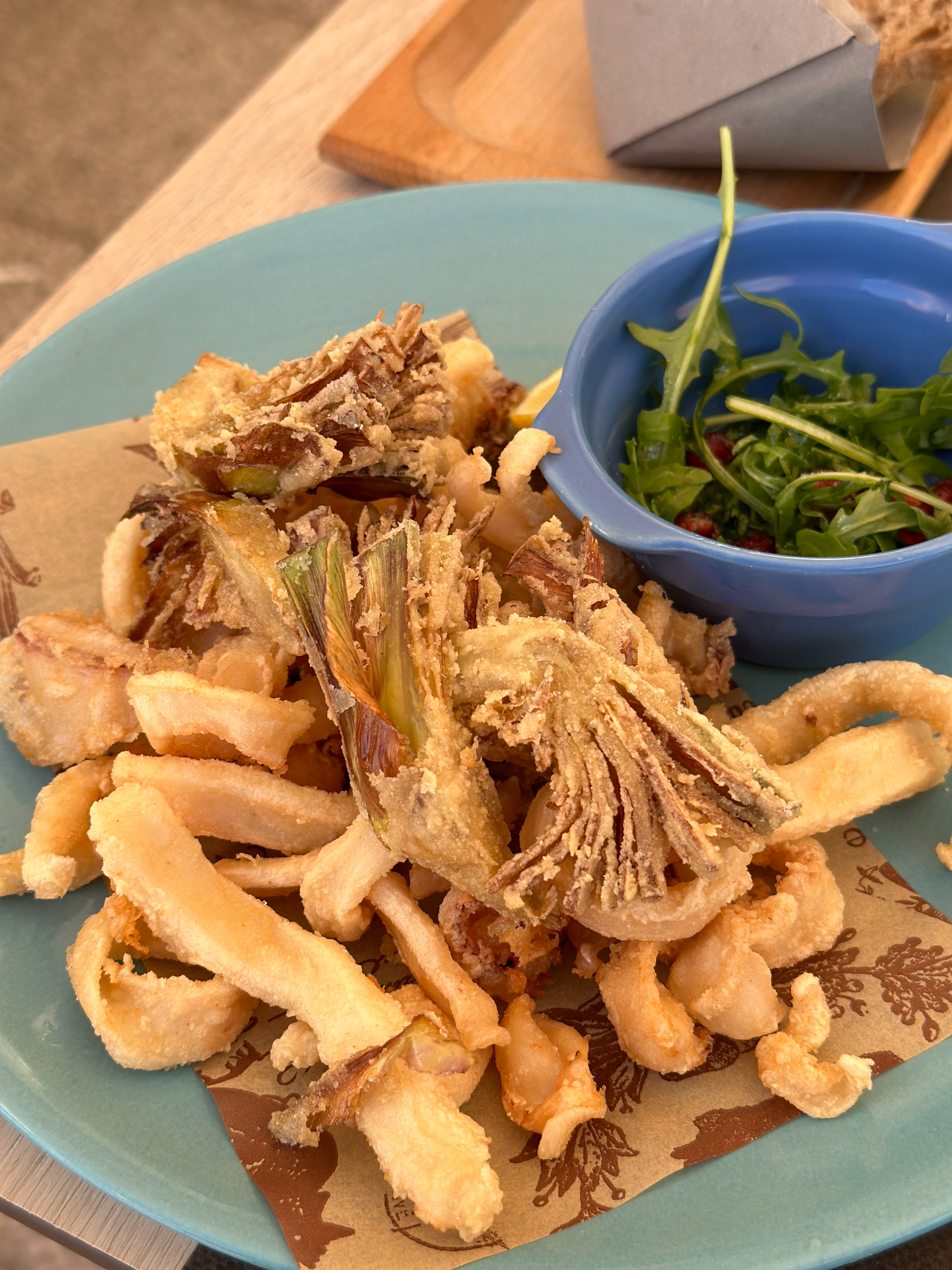 Fresh caught calamari with side salad at the Sabaudia seafood restaurant of A Casa Di Sere, near the Sabaudia Flying Club. Photo by Mary Michael.