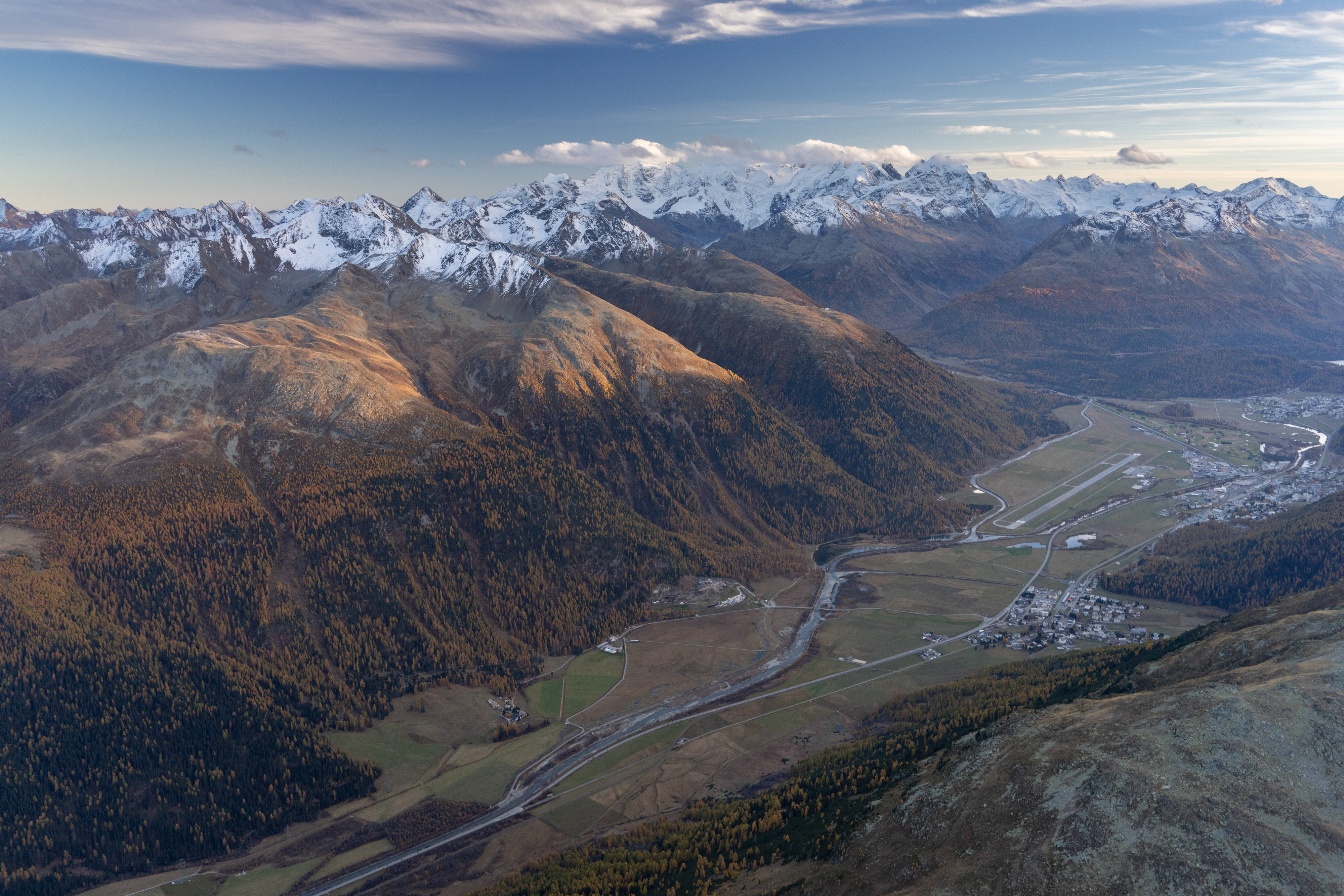 Engadin Airport looking southwest, with Piz Bernina behind. Photo by Garrett Fisher.