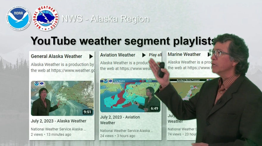 The National Weather Service now updates Alaska forecasts daily at 5 p.m. on YouTube, with versions geared to different audiences. The lack of internet access in rural Alaska and the end of the televised daily weather broadcast June 30 has created some concern about access to this information. National Weather Service image via YouTube.