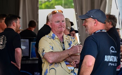 President Mark Baker meets with aviators at the AOPA campus during the Sun 'n Fun Aerospace Expo at Lakeland Linder International Airport in Lakeland, Florida, March 28. Photo by David Tulis.