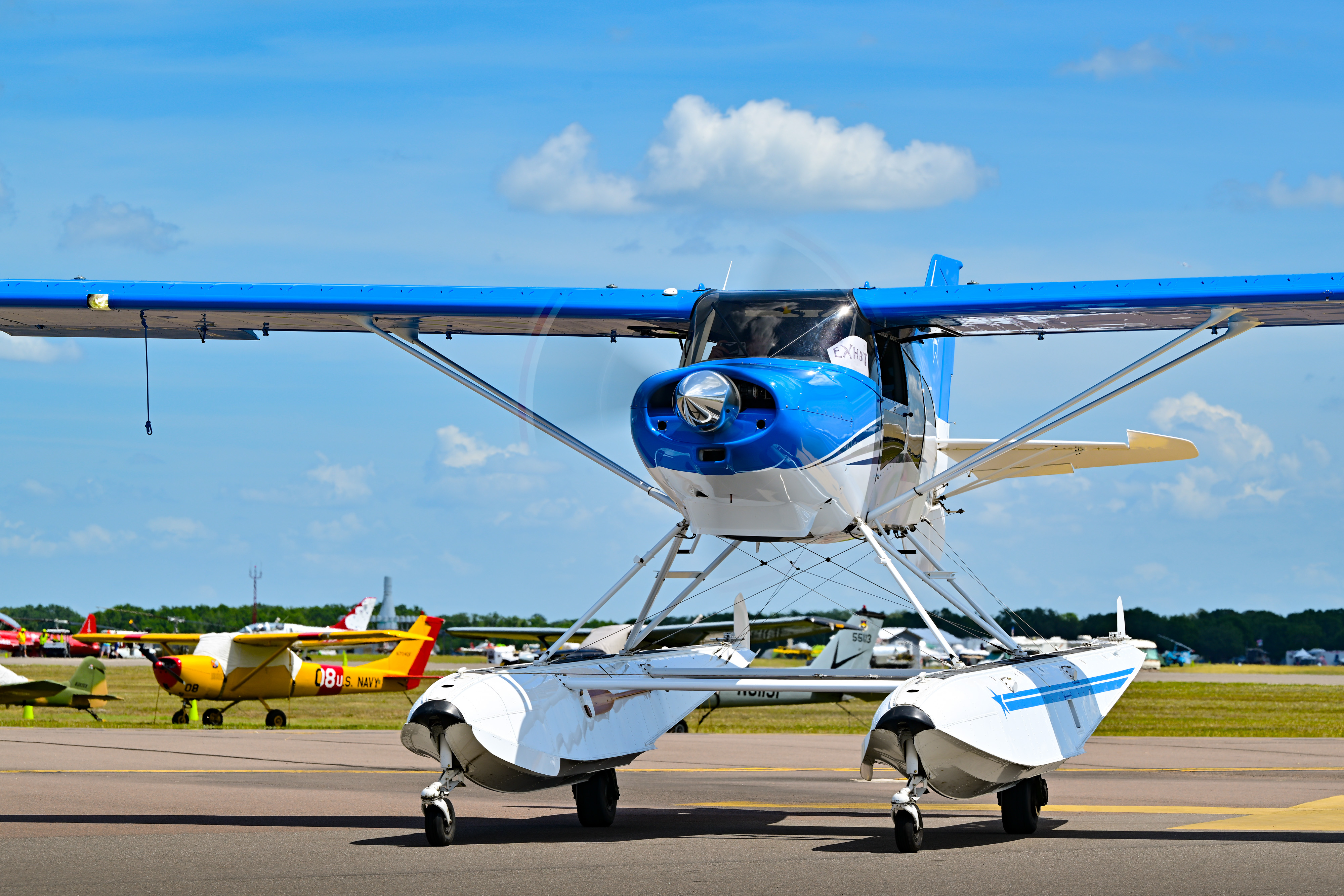 A Maule M-7 on amphibious floats arrives for the Sun 'n Fun Aerospace Expo at Lakeland Linder International Airport in Lakeland, Florida,  March 27. Photo by David Tulis.