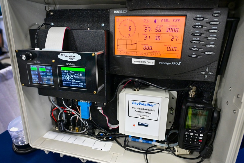 The SayWeather advisory system broadcasts current weather conditions at a display during the Sun 'n Fun Aerospace Expo at Lakeland Linder International Airport in Lakeland, Florida, March 29.  Photo by David Tulis.