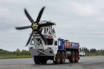 Demonstration of propellers driven by HyperTruck ground-test rig. Photo by Joe Nicholson-Alaska Airlines.