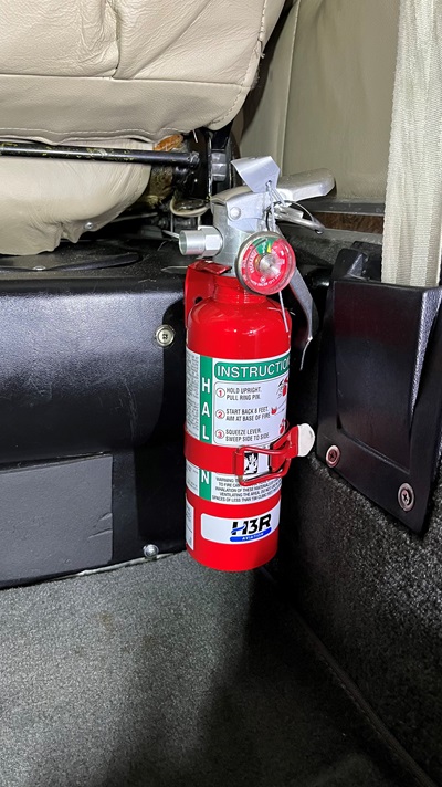 This 1.5-pound halon extinguisher from H3R Aviation is perfect for aircraft service. Photo courtesy of Jeff Simon.